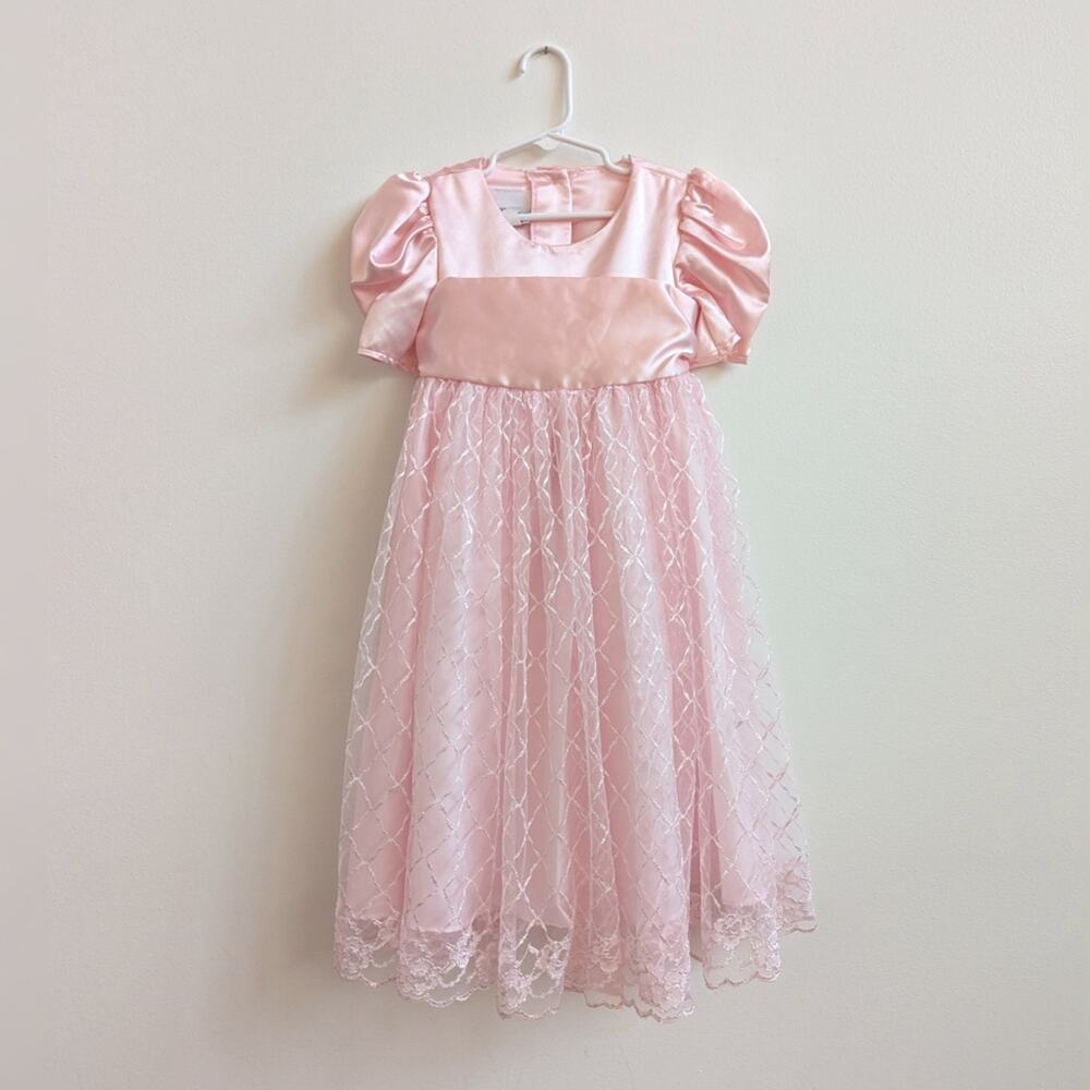 Vtg 90s Jo Lene Dress Girls 6 Pink Dainty Easter